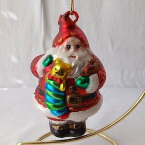 Vintage Kurt Adler Ornament Blown Mercury Glass Santa with Sugar Coated Stocking